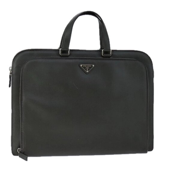 PRADA Hand Bag Safiano Leather Khaki Silver - Picture 1 of 15
